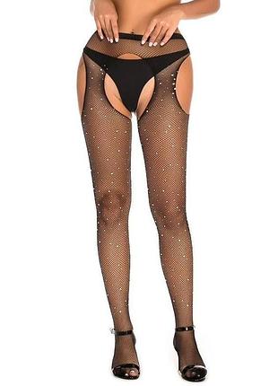 Колготки украшенные стразами с имитацией чулков star night diamonds pantyhose черный, xs-m