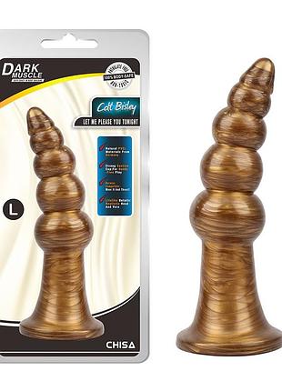 Анальна пробка рельєфна chisa dark muscle colt bisley на присосці, золота, розмір l