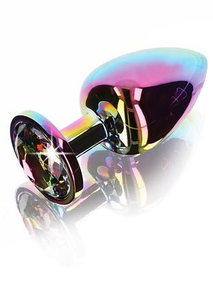 Анальная пробка металлическая toy joy twilight booty jewel с кристаллом, радужный, large