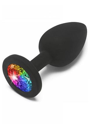 Пробка с радужным камнем силикон черный toy joy rainbow booty jewel small