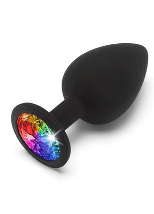Анальная пробка toy joy rainbow booty jewel с радужным кристаллом, черный, large