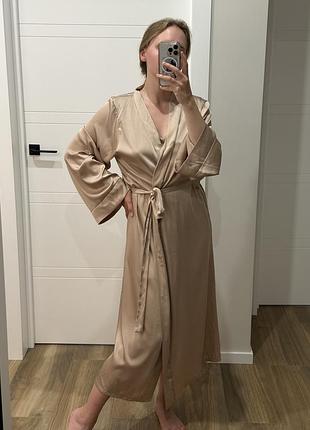 Шовковий комплект домашнього одягу (халат, сорочка, штани, шорти, топ) giggle