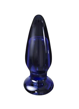 Стеклянная анальная пробка с вибрацией toyjoy buttocks конической формы, синяя