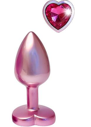 Анальная пробка розовая dream toys gleaming love с декоративным камнем в виде сердца, s