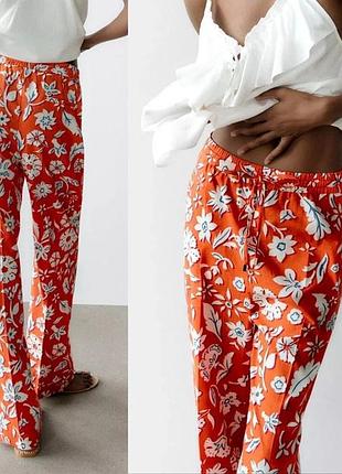 Льняные брюки в пижамном стиле zara