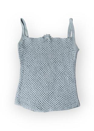 Майка вязаная ажурная женская серая, размер xs, на бретельках