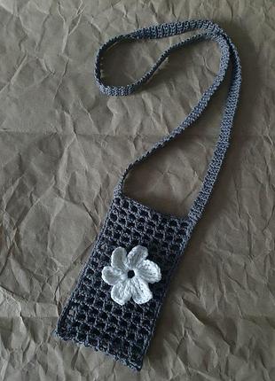 Сумка вязаная кроше сетка для телефона кросс боди handmade ua