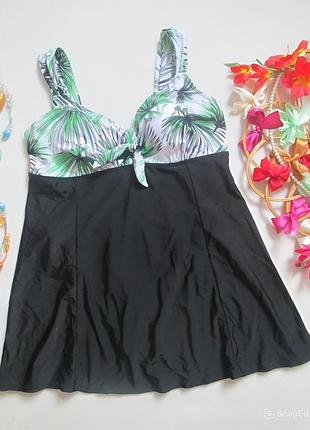 Классный слитный купальник платьевой батал в тропический принт magisculpt 03-24🌺🌹🌺