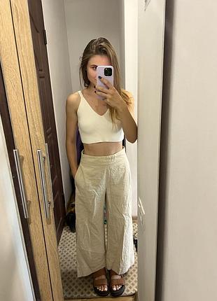 Бежеві штани палаццо / лляні штани / світлі штани / молочні брюки