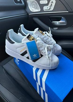 Мужские кроссовки женские adidas superstar 2w white / black premium