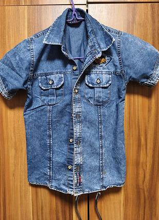 Джинсовая рубашка с коротким рукавом, 8-9 лет