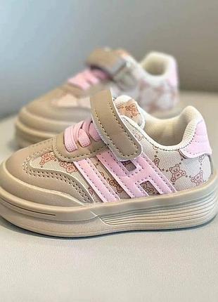 Кроссовки 115, р.16,17,18,19,20,22,23,24,25, кожа pu, беж/розовый