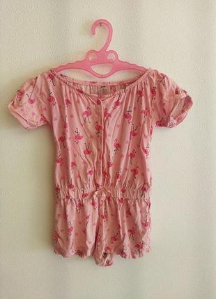 Чудовий комбезик пісочний для дівчинки з фламінго для 1.5-2 роки