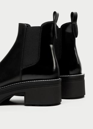 Полностью кожаные ботинки zara на массивной подошве, черного цвета3 фото