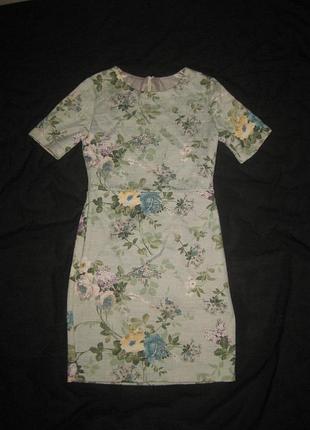 Xs-s размер, платье миди с цветочным рисунком, плотная ткань