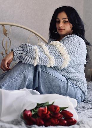 Сіро-блакитний плюшевий кардиган