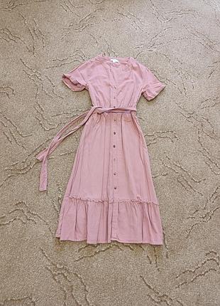 Платье розовое миди однотонное
