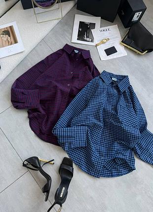 Рубашка оверсайз классическая в клетку принт воротник коттон хлопок мелкая клетка