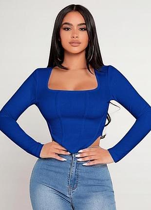 Лонгслів у рубчик в корсетному стилі