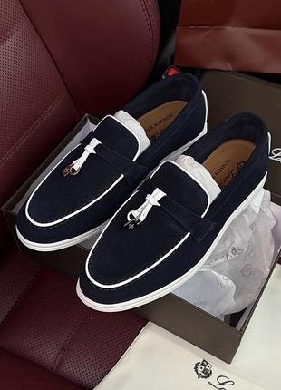 Лофери темно-сині замшеві лоро піана loro piana