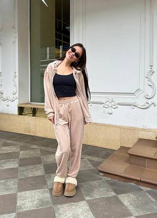 Женский костюм велюровый кофта удлиненная на замке зепка худи с карманами и штаны джоггеры мягкий свободного кроя