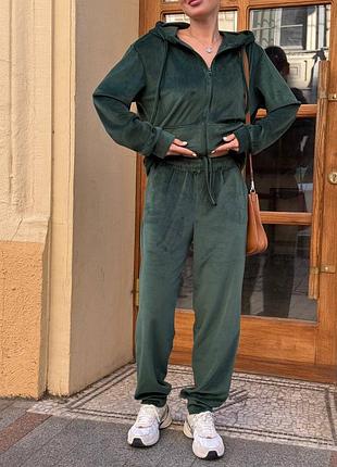 Женский костюм велюровый кофта удлиненная на замке зепка худи с карманами и штаны джоггеры мягкий свободного кроя