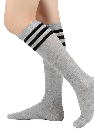 Високі шкарпетки світло-сірі 3030 гольфи низькі з чорнийми смужками сірого кольору носки довгі