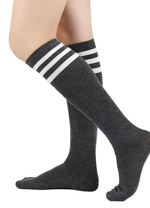 Високі шкарпетки темно-сірі 36-41 3032 підліткові гольфи трикотажні зі смужками в стилі аніме