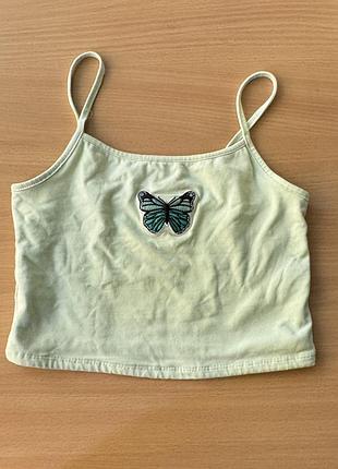 Трендовий салатовий топ з метеликом xs 🦋