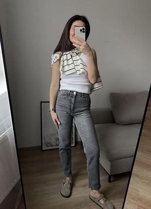 Джинси мом сірі варені вінтажні з подертим поясом zara 34 свіжа колекція