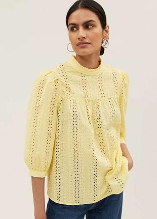 100% бавовна прошва вільна блузка з прошви бавовняна блуза оверсайз рукава три чверті