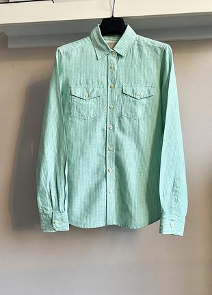 Напівльняна сорочка в зелену смужку