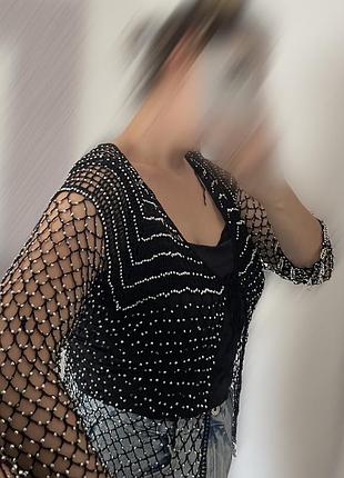 Болеро-накидка зі срібним бісером ручної роботи