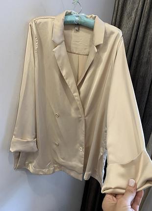 Рубашка пиджак шелковый бежевый h&m l размер
