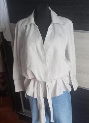 Льняна блуза-сорочка з широким поясом massimo dutty