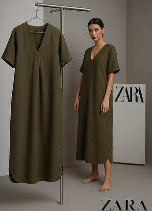 Лляний жіночий сарафан zara • оверсайз • розмір l