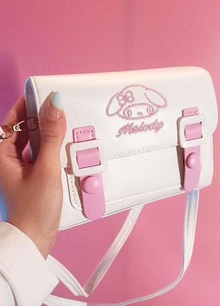 Сумочка детская бело-розовая melody 13х17см на ремне