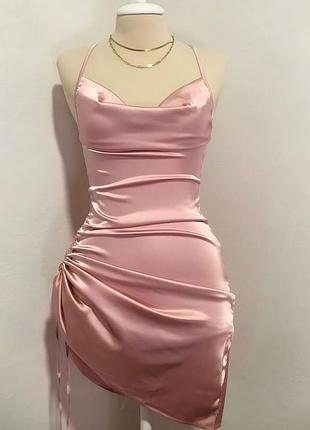 Жіноча рожева атласна міні сукня