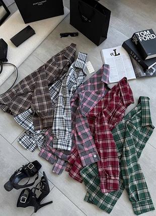 Багато кольорів базова картата сорочка на ґудзиках в клітинку фланель котон коричнева рожева сіра червона чорна блакитна бежева