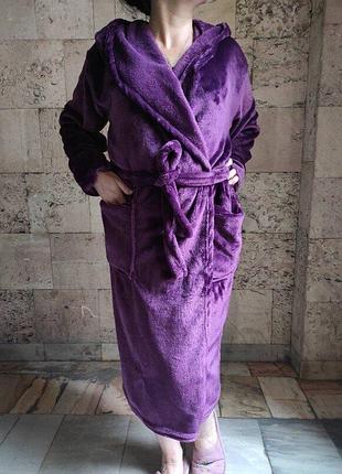 Халат теплый женский махровый на запах с капюшоном с 48 по 62