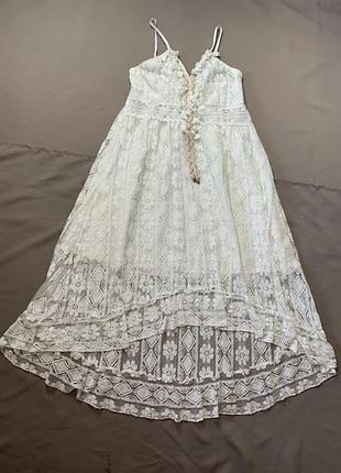 Платье летнее белое на бретелях кружево в стиле бохо