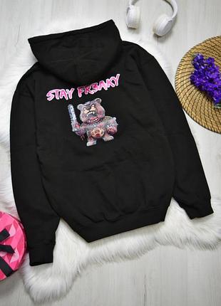 Худи черное с принтом злобный мишкой кофта