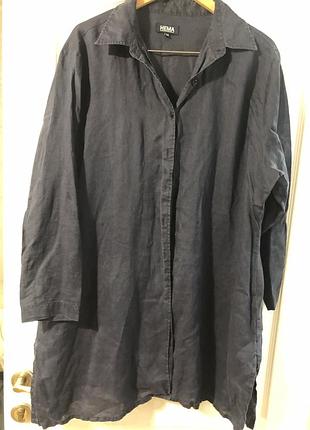 Льняна жіноча сорочка синього кольору