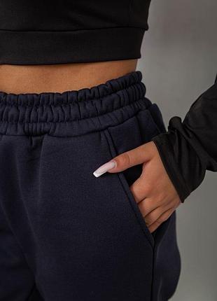 Спортивные штаны женские на флисе, цвет темно-синий, 2384r58641-1
