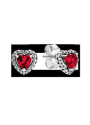 Серьги серебряные пусеты "красные сердца", лучший подарок на день влюблённых! 925 проба + кубический циркон