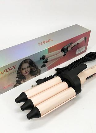 Плойка vgr v-593 для завивки волос керамическая на 3 волны с мощностью 50 вт, с керамическим покрытием