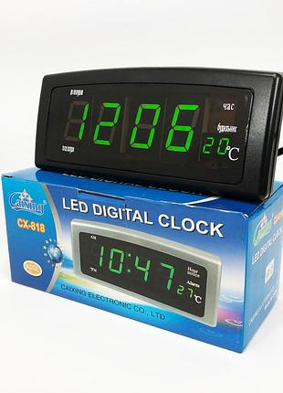 Годинник настільний з будильником caixing cx-818 із зеленим підсвічуванням, настільний led годинник