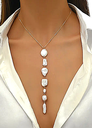 Колье с подвеской из барочных бусин jeweston белое sku 03668