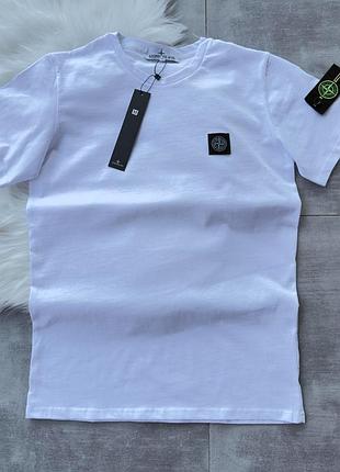 Футболка мужская stone island белая с патчем стон айленд
