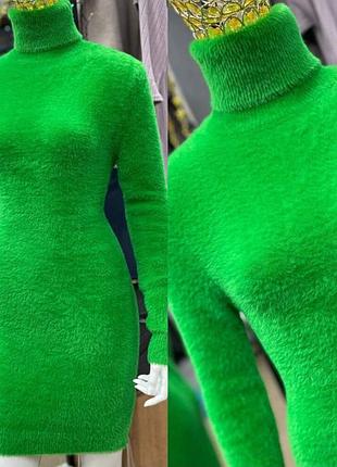 Теплое платье -гольф травка альпака